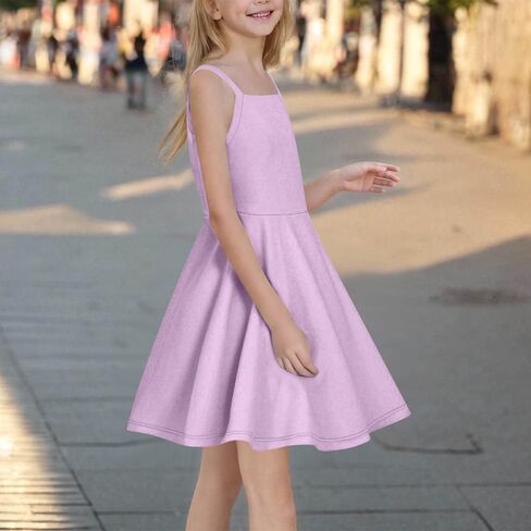 Tween Girls Sundress Spaghetti Strap Summer Dress Flowy Beach Vacation Dress Square Neck A Line Loose Casual Dresses in Saudi Arabia