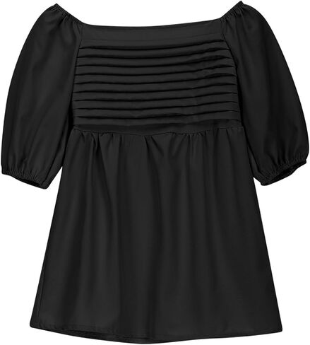Summer Dresses Girls Square Neck Puff Sleeve Sundress A-Line Smocked Mini Dresses Casual Beach Dress Size 3-12 Years in Saudi Arabia