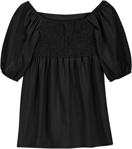 Summer Dresses Girls Square Neck Puff Sleeve Sundress A-Line Smocked Mini Dresses Casual Beach Dress Size 3-12 Years in Saudi Arabia