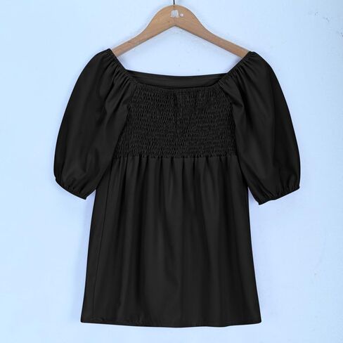 Summer Dresses Girls Square Neck Puff Sleeve Sundress A-Line Smocked Mini Dresses Casual Beach Dress Size 3-12 Years in Saudi Arabia