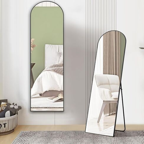 OLIXIS Full Length Mirror 59"x16" for Bedroom, Full Body Mirror with Stand, Hanging or Leaning for Wall, Aluminum Alloy Thin Frame Floor Standing for Living Room, Long, Deep Black in Saudi Arabia