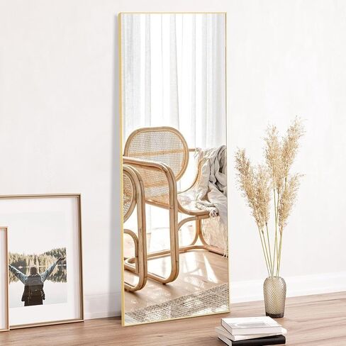 OLIXIS Full Length Mirror 59"x16" for Bedroom, Full Body Mirror with Stand, Hanging or Leaning for Wall, Aluminum Alloy Thin Frame Floor Standing for Living Room, Long, Deep Black in Saudi Arabia