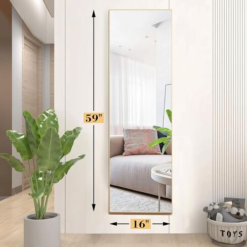 OLIXIS Full Length Mirror 59"x16" for Bedroom, Full Body Mirror with Stand, Hanging or Leaning for Wall, Aluminum Alloy Thin Frame Floor Standing for Living Room, Long, Deep Black in Saudi Arabia