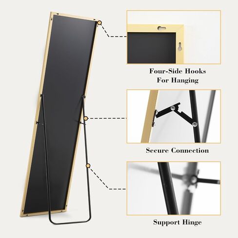 OLIXIS Full Length Mirror 59"x16" for Bedroom, Full Body Mirror with Stand, Hanging or Leaning for Wall, Aluminum Alloy Thin Frame Floor Standing for Living Room, Long, Deep Black in Saudi Arabia
