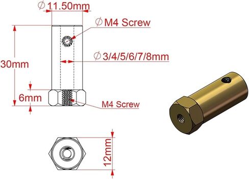 1pc D12 L30 سداسي سيارة عجلة عمود اقتران اقتران موصل الإطارات النحاس الروبوت روبوت 3 مم 4 مم 5 مم 6 مم 7 مم 8 مم للمحرك (4 مم) in Kuwait