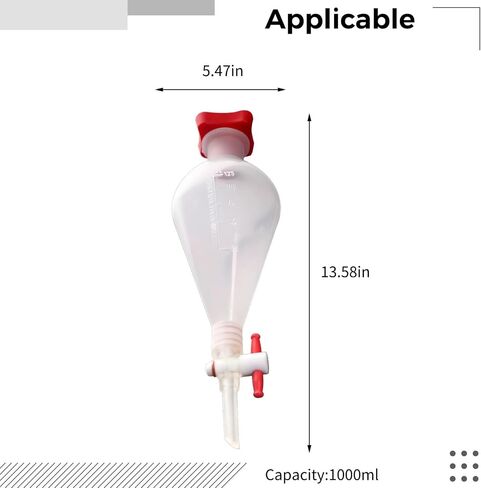 1000Ml Plastic Separatory Funnel, Pear-Shaped with Stopcock, High-Temperature Sterilizable, Clear Graduations for Labs in Saudi Arabia