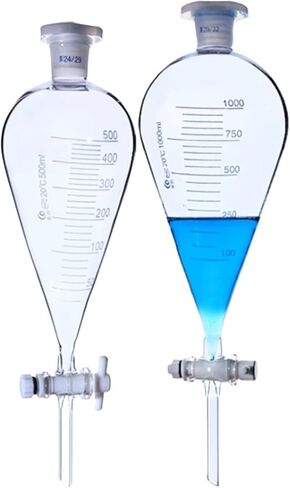 Graduated Pear-Shaped Separation Funnel with Stopper - Lab Glassware for Experiments - 250ml Capacity - Ideal for Laboratory Use - Durable and Accurate Measurement in Saudi Arabia