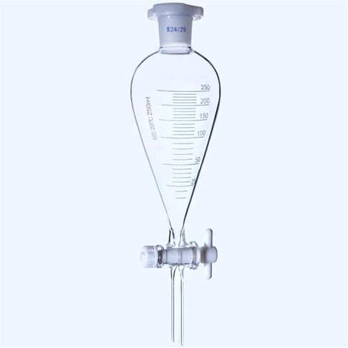 Graduated Pear-Shaped Separation Funnel with Stopper - Lab Glassware for Experiments - 250ml Capacity - Ideal for Laboratory Use - Durable and Accurate Measurement in Saudi Arabia
