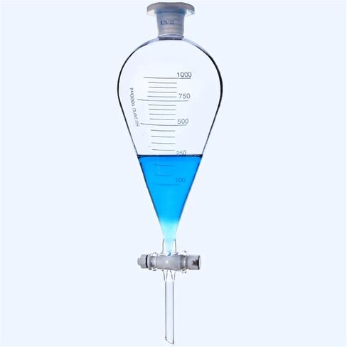 Graduated Pear-Shaped Separation Funnel with Stopper - Lab Glassware for Experiments - 250ml Capacity - Ideal for Laboratory Use - Durable and Accurate Measurement in Saudi Arabia