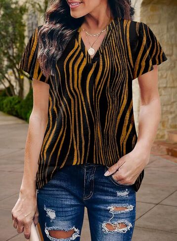 KISSMODA Women's Short Sleeve V Neck Blouse in Kuwait