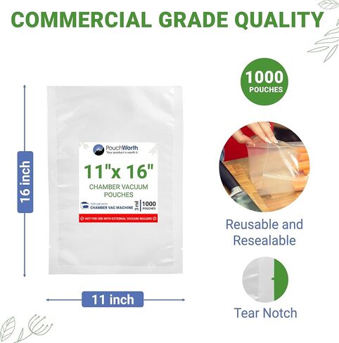 100 pcs Clear 11" x 16" Gallon, 3 mil Chamber Machine Pouches, Pre-Cut Chamber Vacuum Sealer Bags, Heavy Duty Seal Pouch, BPA-Free Chamber Sealer Bags with Tear Notch in Saudi Arabia