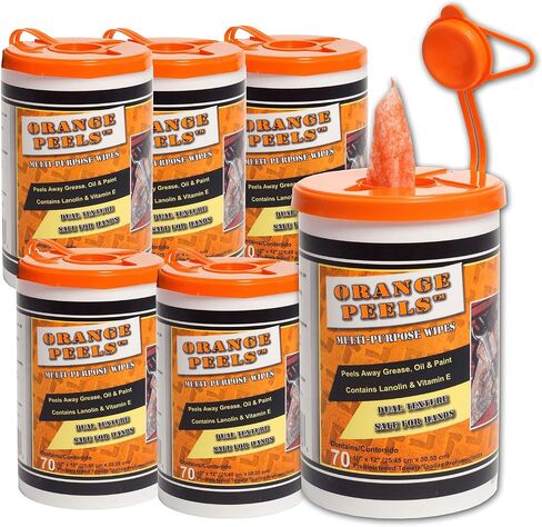 Orange Peels Premoistened Heavy-Duty Cleaning Wipes (420 Count) for Hands, Equipments, Tools, Machines | Dual Texture | Disposable Grease & Grime Remover | With Lanolin & Vitamin E | 10" x 12" in Saudi Arabia