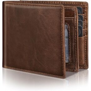 Mens Genuine Leather Bifold Bifid Rfid Warting With With 14 Slots Card ، Window Window & 2 Cash Pocket - يشمل صندوق الهدايا in Kuwait