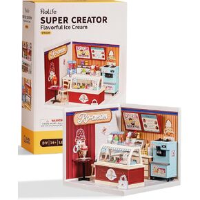 Rolife Super Creator Series, DIY Mini Ice Cream Store Dollhouse House Kit, Bulid Scenary for Action Collectible Figures,Creative Gifts for Women Kid Adults in Saudi Arabia