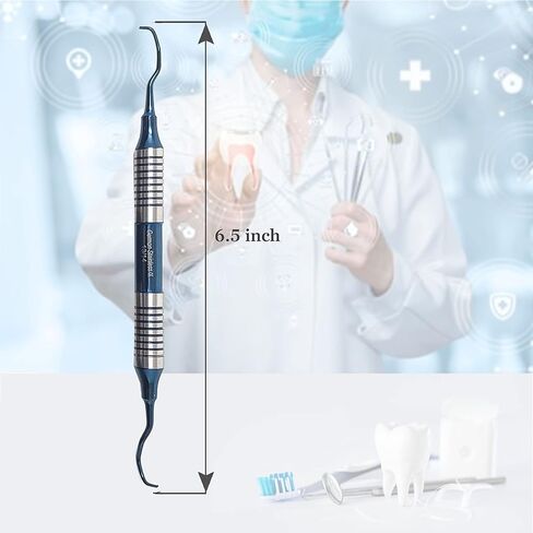 Dental Periodontal Gracey Curette 13/14 Hollow Handle Oral Hygiene Scalers, Stainless Steel Blue Titanium Coated Root Canal Cavity Scalers Calculus Tartar Remover Double Ended Instruments in Saudi Arabia