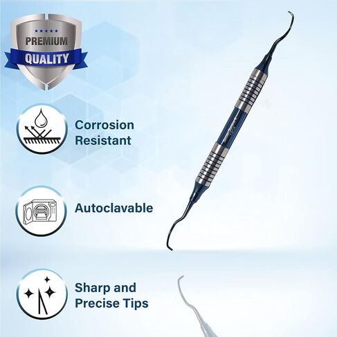 Dental Periodontal Gracey Curette 13/14 Hollow Handle Oral Hygiene Scalers, Stainless Steel Blue Titanium Coated Root Canal Cavity Scalers Calculus Tartar Remover Double Ended Instruments in Saudi Arabia