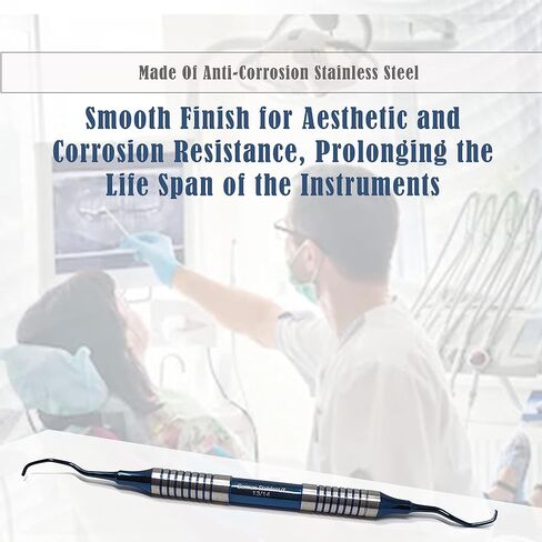 Dental Periodontal Gracey Curette 13/14 Hollow Handle Oral Hygiene Scalers, Stainless Steel Blue Titanium Coated Root Canal Cavity Scalers Calculus Tartar Remover Double Ended Instruments in Saudi Arabia