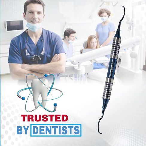 Dental Periodontal Gracey Curette 13/14 Hollow Handle Oral Hygiene Scalers, Stainless Steel Blue Titanium Coated Root Canal Cavity Scalers Calculus Tartar Remover Double Ended Instruments in Saudi Arabia