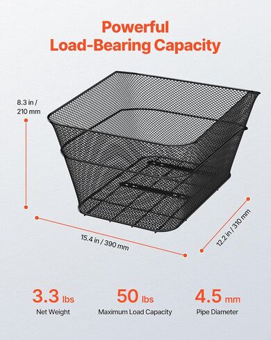 VEVOR Rear Bike Basket, Wire Mesh Bicycle Basket with Cargo Net & Waterproof Cover, Durable Metal Bike Back Basket, Fits Most Rear Bike Racks, Mounting Tools Included in Saudi Arabia