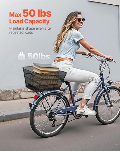 VEVOR Rear Bike Basket, Wire Mesh Bicycle Basket with Cargo Net & Waterproof Cover, Durable Metal Bike Back Basket, Fits Most Rear Bike Racks, Mounting Tools Included in Saudi Arabia