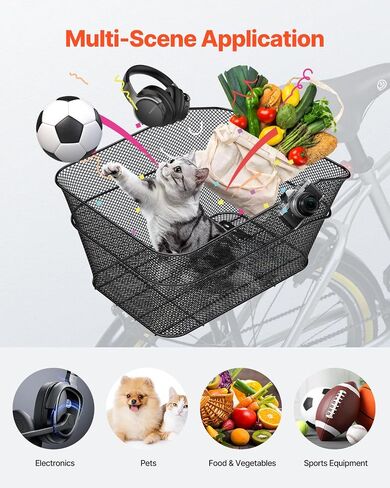 VEVOR Rear Bike Basket, Wire Mesh Bicycle Basket with Cargo Net & Waterproof Cover, Durable Metal Bike Back Basket, Fits Most Rear Bike Racks, Mounting Tools Included in Saudi Arabia