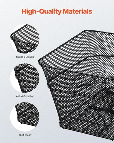 VEVOR Rear Bike Basket, Wire Mesh Bicycle Basket with Cargo Net & Waterproof Cover, Durable Metal Bike Back Basket, Fits Most Rear Bike Racks, Mounting Tools Included in Saudi Arabia