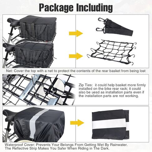 WEEROCK Rear Bike Basket Wire Mesh Detchable Foldable Rear Rack Basket Bike Accessories in Saudi Arabia