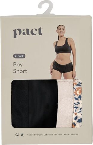 Pact Women's Organic Cotton Boy Shorts Underwear, Full Coverage Low Rise Panties, 2 Pack in Saudi Arabia
