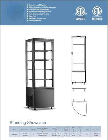Commercial Display Merchandiser Bakery Case Refrigerator, ETL Pastry Deli Showcase Fridge Cooler, 68" H 238 L in Kuwait