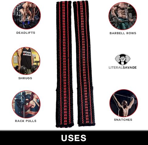 25" Powerlifting Straps (Pair) – Dominate Deadlifts with Heavy Duty Cotton Wrist Wraps – Maximum Grip Support for Strength Training & Weightlifting – Black/Red – For All Lifters: Newbies, Pros, Young Guns & Gym Vets in Saudi Arabia