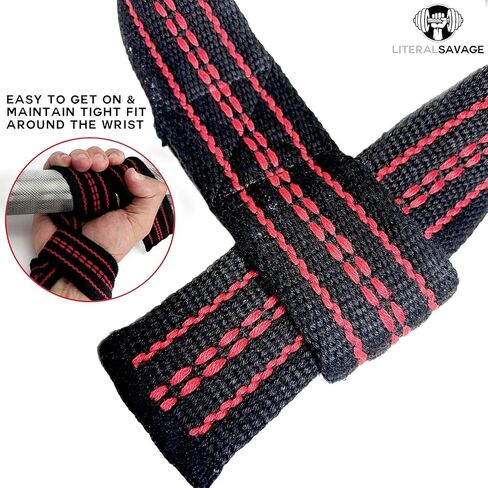 25" Powerlifting Straps (Pair) – Dominate Deadlifts with Heavy Duty Cotton Wrist Wraps – Maximum Grip Support for Strength Training & Weightlifting – Black/Red – For All Lifters: Newbies, Pros, Young Guns & Gym Vets in Saudi Arabia