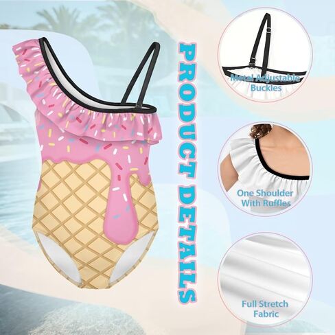 Girls One Piece Bathing Suit,Slim-Fit Ruffle Strap Swimsuit with Adjustable Strap Quick Dry Summer Beach Swim Suit in Saudi Arabia