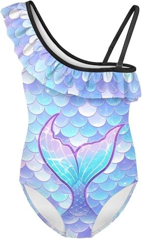 Girls One Piece Bathing Suit,Slim-Fit Ruffle Strap Swimsuit with Adjustable Strap Quick Dry Summer Beach Swim Suit in Saudi Arabia