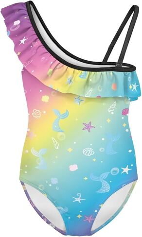 Girls One Piece Bathing Suit,Slim-Fit Ruffle Strap Swimsuit with Adjustable Strap Quick Dry Summer Beach Swim Suit in Saudi Arabia