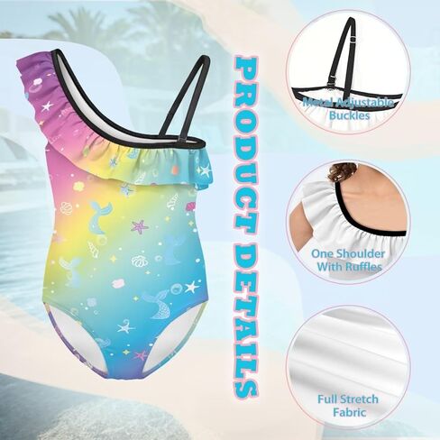 Girls One Piece Bathing Suit,Slim-Fit Ruffle Strap Swimsuit with Adjustable Strap Quick Dry Summer Beach Swim Suit in Saudi Arabia