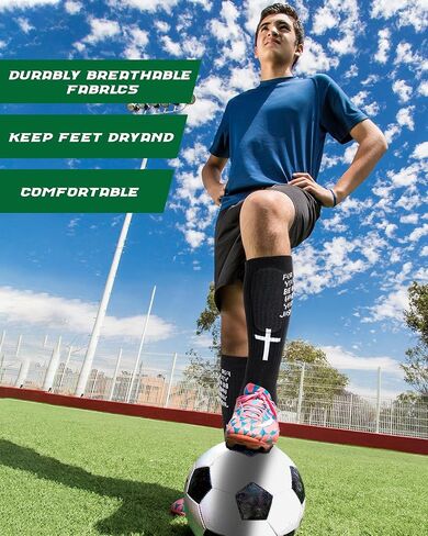 2 Pairs Cross Grip Soccer Socks with 2 Pairs Cross Soccer Mini Shin Guards Anti Slip Religious Jesus Christian Socks White and Black Jesus Shin Pads for Men Women Yoga Baseball Sports Training in Saudi Arabia