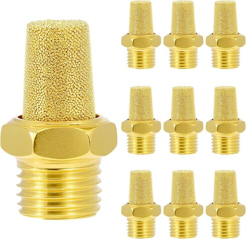 QWORK 1/4" Male Thread Air Pneumatic Mufflers, 10-Pack Sintered Bronze Exhaust Muffler Silencer, High Noise Reduction, 300 PSI Maximum Pressure in Saudi Arabia