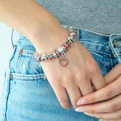 BELLA'S YARD Birthstone Bracelets, Gifts for her, Charm Bracelet for Women, 100% Stainless Steel, Water & Tarnish Resistant, Ideal Anniversary or Birthday Gift for Wife, Jewelry for Mom Girlfriend, 15 Charms Included - Adjustable, Includes Velvet Bag, Sim in Saudi Arabia