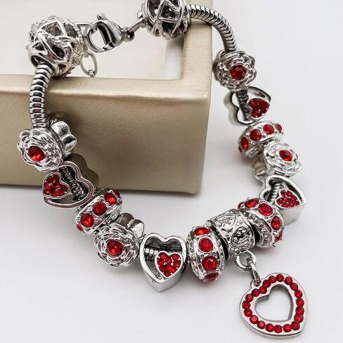BELLA'S YARD Birthstone Bracelets, Gifts for her, Charm Bracelet for Women, 100% Stainless Steel, Water & Tarnish Resistant, Ideal Anniversary or Birthday Gift for Wife, Jewelry for Mom Girlfriend, 15 Charms Included - Adjustable, Includes Velvet Bag, Sim in Saudi Arabia