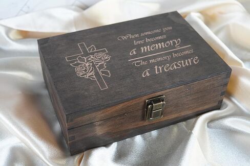 صندوق ذاكرة المعمودية المحفورة - صندوق تذكار خشبي للهدايا التعميد أو تفاني الطفل أو الشركة الأولى - متوسطة الحجم - الانتهاء من الجوز المظلم - 8.5 × 6 × 3 في in Kuwait