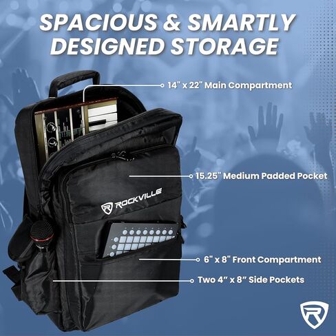 حقائب ظهر backed backed backed Rockville RVBAG25 ، 22 × 14 بوصة ، نايلون متين ، أحزمة قابلة للتعديل ، جيوب متعددة ، لوحدات تحكم DJ ، الخلاطات ، لوحات المفاتيح in Saudi Arabia