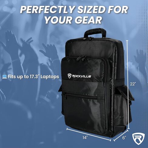 حقائب ظهر backed backed backed Rockville RVBAG25 ، 22 × 14 بوصة ، نايلون متين ، أحزمة قابلة للتعديل ، جيوب متعددة ، لوحدات تحكم DJ ، الخلاطات ، لوحات المفاتيح in Saudi Arabia