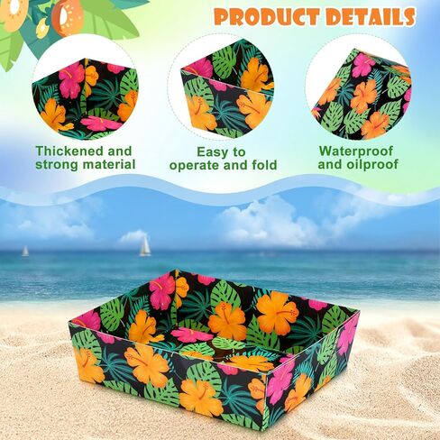 Honoson 48 Pcs Tropical Nights Luau Party Supplies Hawaiian Aloha Paper Food Trays Palm Leaves Hibiscus 5lb Disposable Food Boats Dinner Trays for Summer Beach Tropical Pool Party Decorations in Saudi Arabia