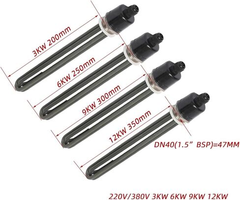 1PCS DN40 Water Heating Element Green Stainless Steel 304 Electrical Immersion Water Heater Resistance 3kw/6kw/9kw/12kw(Heater Only,220V,9KW 300mm) in Saudi Arabia