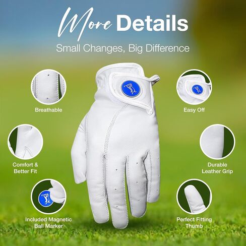 Golf Glove - Made with AAA Cabretta Leather with Removable Metal Ball Marker - All Weather, Breathable, Compatible with Touch Screen in Saudi Arabia