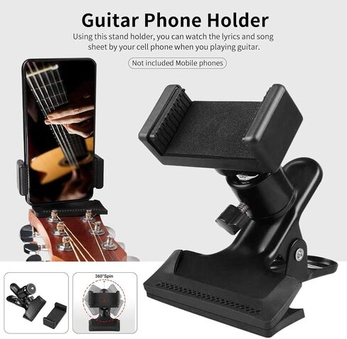 حامل رأس الجيتار مقطع الهاتف المحمول ، 360 Rotation Live Broracket Bracket Clip Guitar Guitar Bass Head Head Head Bracket Stand for Guitar Accessories for 2.16in-2.95in Phone Universal in Saudi Arabia
