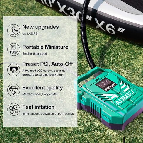 Paddle Board Pump Electric Plantable 22 PSI مضخة الهواء عالية الضغط مع موصل سيارة 12 فولت DC وملحقات القوارب المحمولة للوحة مجداف قابلة للنفخ/قوارب/قوارب قابلة للنفخ in Kuwait
