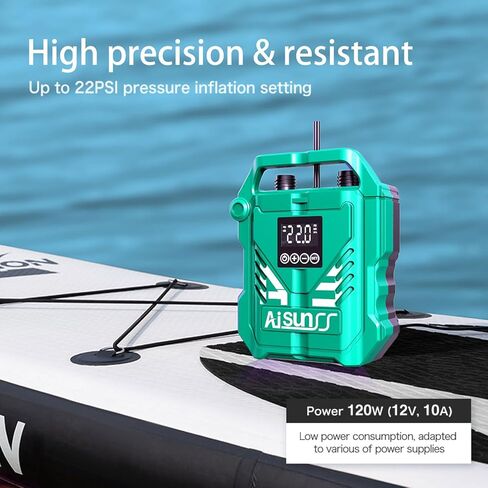 Paddle Board Pump Electric Plantable 22 PSI مضخة الهواء عالية الضغط مع موصل سيارة 12 فولت DC وملحقات القوارب المحمولة للوحة مجداف قابلة للنفخ/قوارب/قوارب قابلة للنفخ in Kuwait