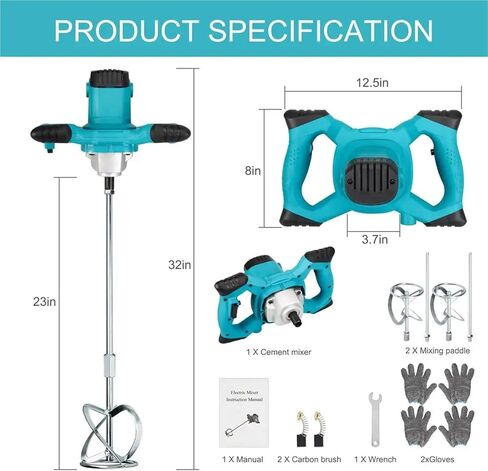 2600W Handheld Electric Concrete Mixer with 6-Speed Adjustment and Accessories Pack in Saudi Arabia