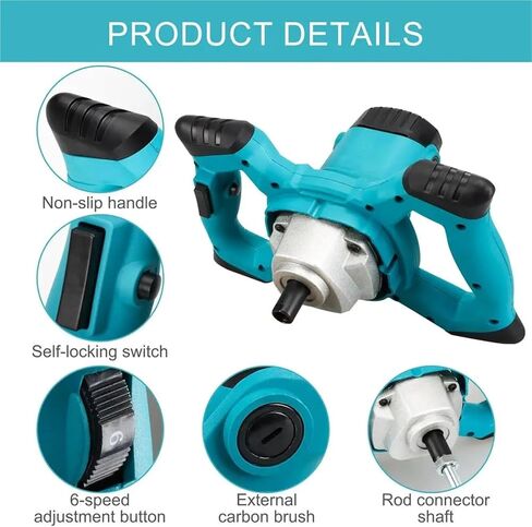 2600W Handheld Electric Concrete Mixer with 6-Speed Adjustment and Accessories Pack in Saudi Arabia
